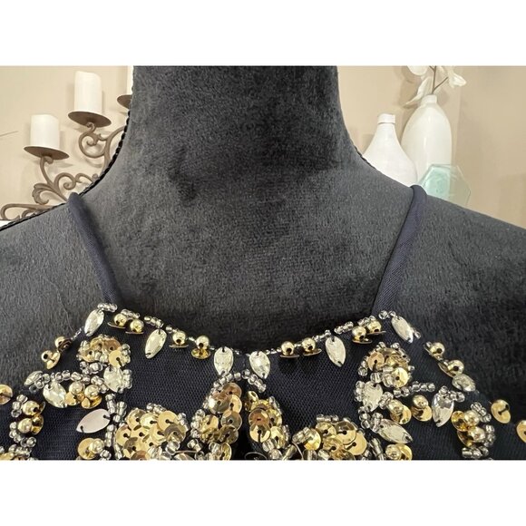 Vtg Y2K Blondie Nites Prom Dress Sz 3 Navy Blue Maxi Rhinestones Sequins Regency - Picture 3 of 8